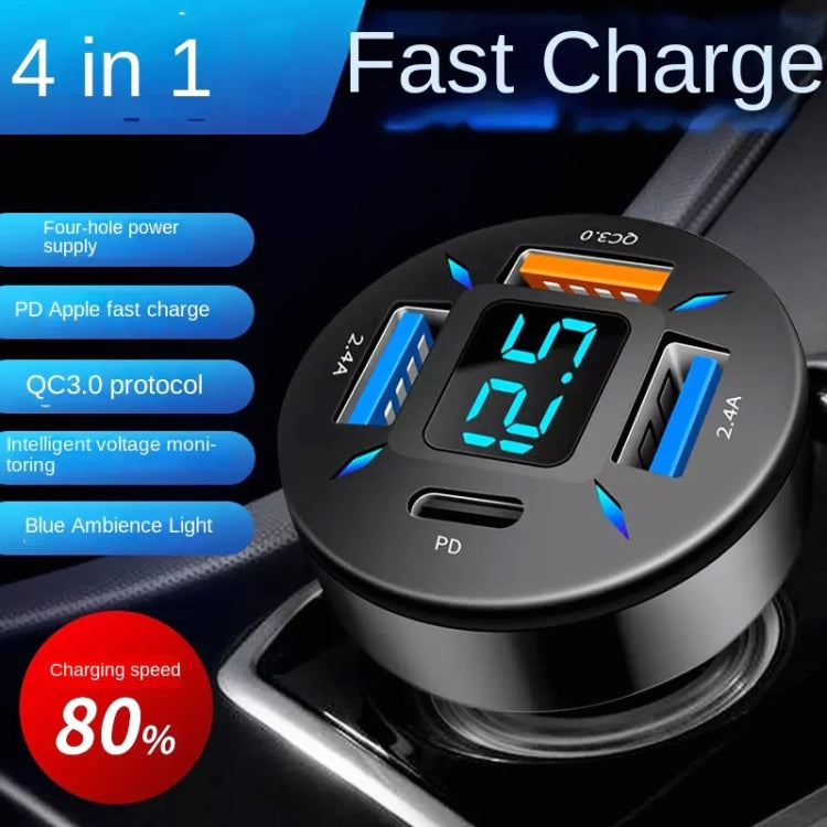 2 ชิ้น 4 in 1 USB 66W จอแสดงผลดิจิตอลรถ Super Fast Charger, 66W