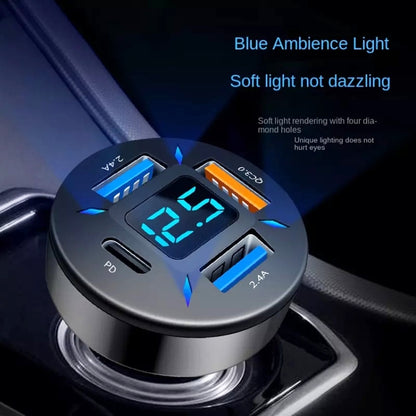 2 ชิ้น 4 in 1 USB 66W จอแสดงผลดิจิตอลรถ Super Fast Charger, 66W