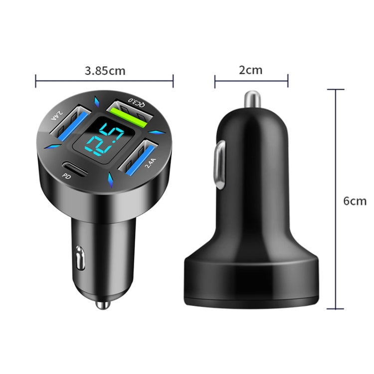 2 ชิ้น 4 in 1 USB PD20W + QC3.0 + 2.4A จอแสดงผลดิจิตอลรถชาร์จอย่างรวดเร็ว, PD20W+QC3.0+2.4A