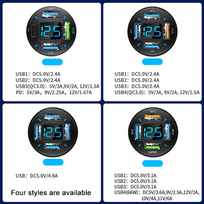 2 ชิ้น 4 in 1 USB PD20W + QC3.0 + 2.4A จอแสดงผลดิจิตอลรถชาร์จอย่างรวดเร็ว, PD20W+QC3.0+2.4A