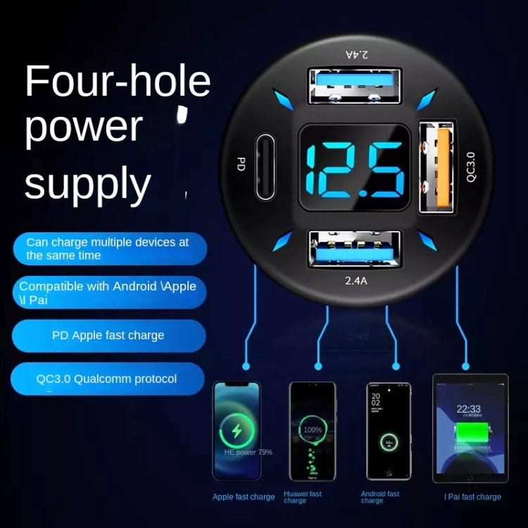 2 ชิ้น 4 in 1 USB PD20W + QC3.0 + 2.4A จอแสดงผลดิจิตอลรถชาร์จอย่างรวดเร็ว, PD20W+QC3.0+2.4A