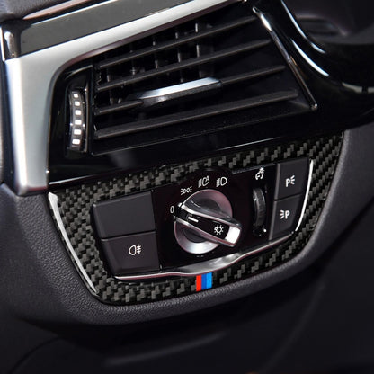 คาร์บอนไฟเบอร์ไฟหน้าสวิทช์ 3 สีสติกเกอร์ตกแต่งสำหรับ BMW G01 X3 2018-2020 / G02 X4 2019-2020,ซ้ายและขวาไดรฟ์ Universal, Headlight Switch 3-color