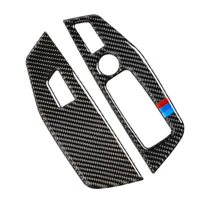 รถคาร์บอนไฟเบอร์กระจกหน้าต่างแผงควบคุม 3 สีสติกเกอร์ตกแต่งสำหรับ BMW G01 X3 2018-2020 / G02 X4 2019-2020,ไดรฟ์ซ้าย, Window Glass Control Panel 3-color