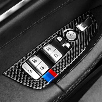 รถคาร์บอนไฟเบอร์กระจกหน้าต่างแผงควบคุม 3 สีสติกเกอร์ตกแต่งสำหรับ BMW G01 X3 2018-2020 / G02 X4 2019-2020,ไดรฟ์ซ้าย, Window Glass Control Panel 3-color