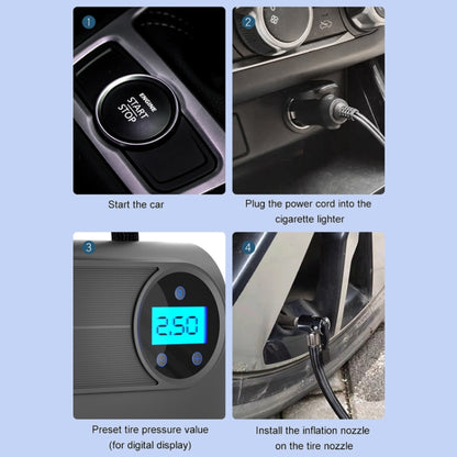 เครื่องสูบลมยางรถยนต์แบบพกพา 12V สไตล์: รุ่นจอแสดงผลดิจิตอล, Digital Display Version