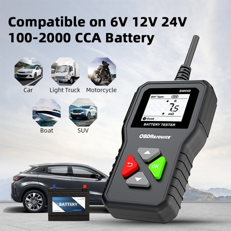 BM550 6V / 12V / 24V 3 in 1 เครื่องวิเคราะห์เครื่องทดสอบแบตเตอรี่เครื่องตรวจจับอายุการใช้งานแบตเตอรี่, BM550