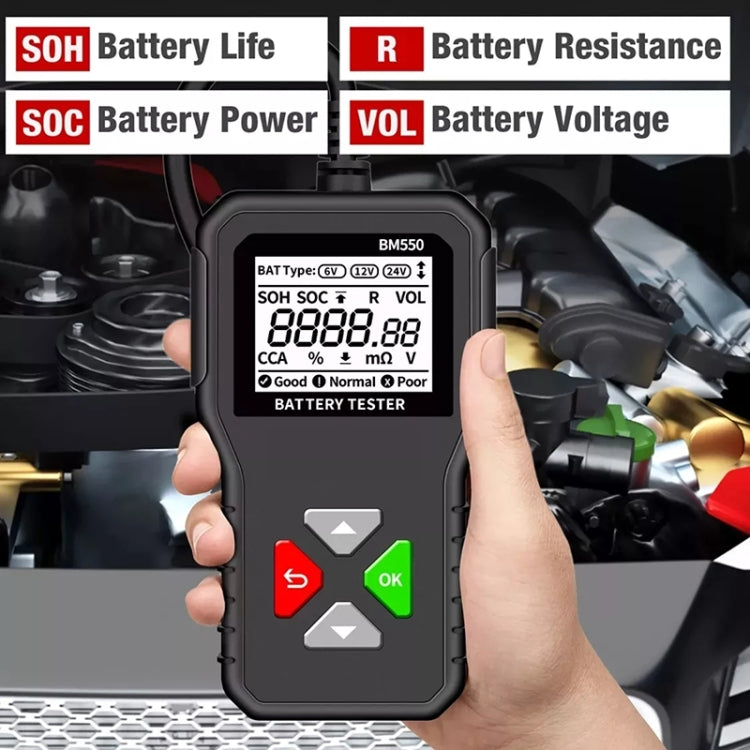 BM550 6V / 12V / 24V 3 in 1 เครื่องวิเคราะห์เครื่องทดสอบแบตเตอรี่เครื่องตรวจจับอายุการใช้งานแบตเตอรี่, BM550