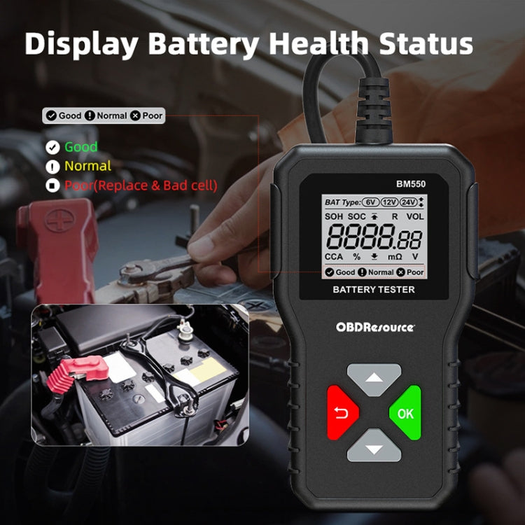 BM550 6V / 12V / 24V 3 in 1 เครื่องวิเคราะห์เครื่องทดสอบแบตเตอรี่เครื่องตรวจจับอายุการใช้งานแบตเตอรี่, BM550