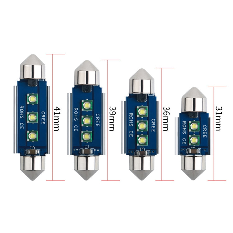 2 ชิ้น 36 มม. IC12V / 2.76W / 0.23A / 300LM 3LEDs SMD รถ โคมไฟอ่านหนังสือโดมแสง, 36mm