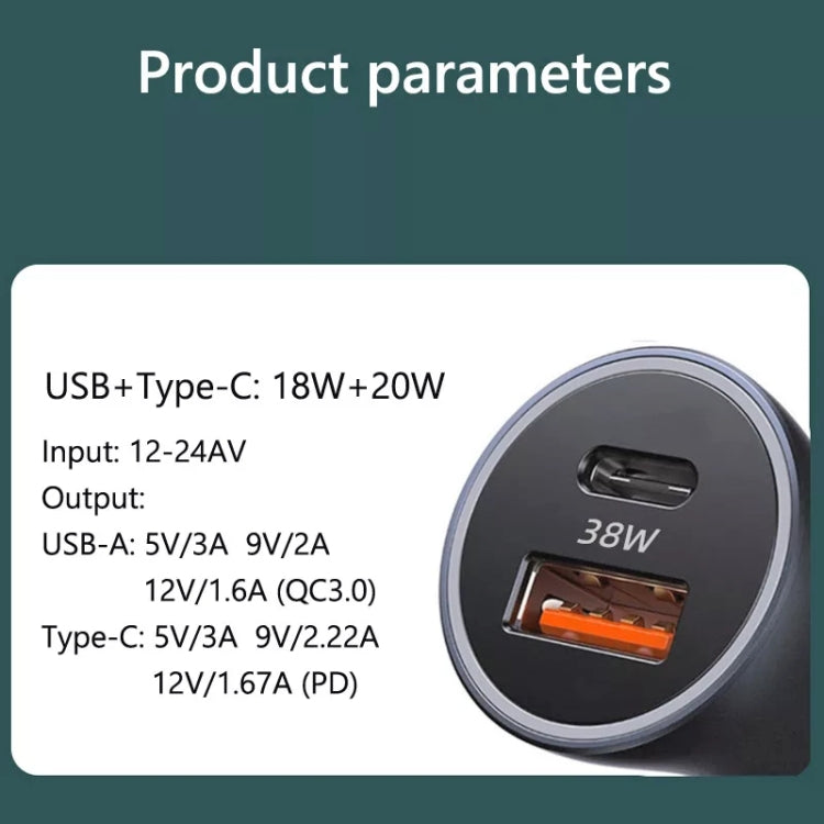 PD 20W อลูมิเนียมอัลลอยด์ Dual Interface Car Fast Charger