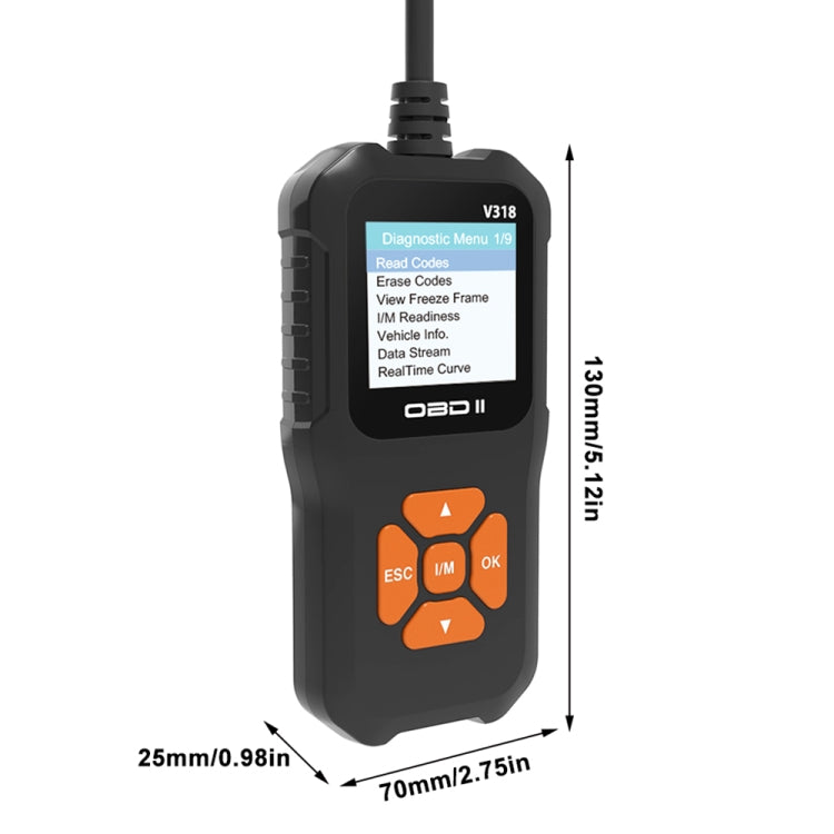 V318 รถ OBD2 หน้าจอสีเครื่องมือวิเคราะห์รหัสเครื่องอ่านรหัส, V318