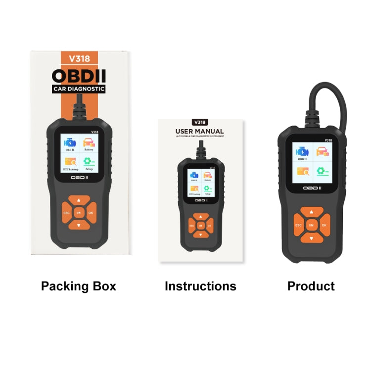 V318 รถ OBD2 หน้าจอสีเครื่องมือวิเคราะห์รหัสเครื่องอ่านรหัส, V318