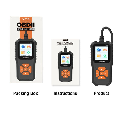 V318 รถ OBD2 หน้าจอสีเครื่องมือวิเคราะห์รหัสเครื่องอ่านรหัส, V318