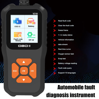 V318 รถ OBD2 หน้าจอสีเครื่องมือวิเคราะห์รหัสเครื่องอ่านรหัส, V318