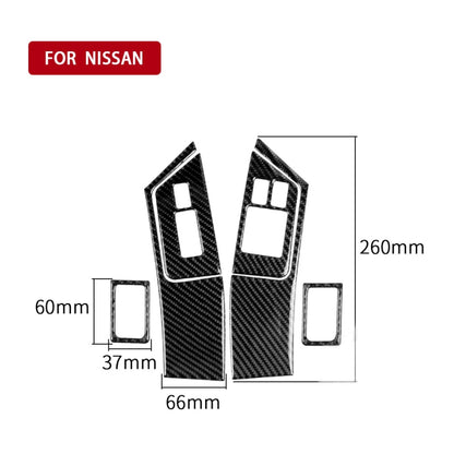 6 ชิ้นรถคาร์บอนไฟเบอร์หน้าต่างลิฟท์ปุ่มล็อคประตูสติกเกอร์ตกแต่งสำหรับนิสสัน GTR R35 2008-2016, RightDrive, Window Lift Button Door Lock, Right Drive