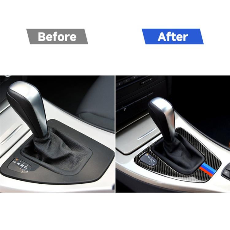 สามสีคาร์บอนไฟเบอร์รถซ้ายขับรถแผงเกียร์สติกเกอร์ตกแต่งสำหรับ BMW E90 / E92 2005-2012, เหมาะสำหรับขับรถด้านซ้าย, Left Driving Gear Panel(Three Color)