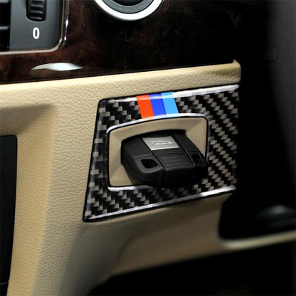 สามสีคาร์บอนไฟเบอร์รถขวาขับรถสวิตช์จุดระเบิดสติกเกอร์ตกแต่งสำหรับ BMW E90 / E92 2005-2012, Right Driving Ignition Switch(Three Color)