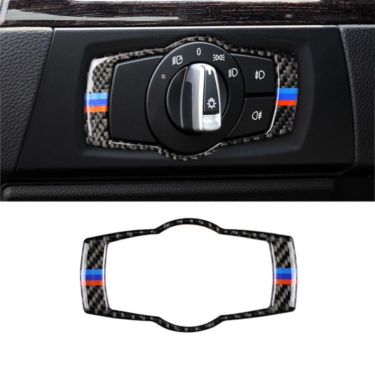 สามสีคาร์บอนไฟเบอร์รถไฟหน้าสวิทช์สติกเกอร์ตกแต่งสำหรับ BMW E90 / E92 / E93 2005-2012, Headlight  Switch (Three Color)