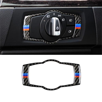 สามสีคาร์บอนไฟเบอร์รถไฟหน้าสวิทช์สติกเกอร์ตกแต่งสำหรับ BMW E90 / E92 / E93 2005-2012, Headlight  Switch (Three Color)
