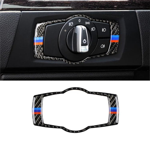 สามสีคาร์บอนไฟเบอร์รถไฟหน้าสวิทช์สติกเกอร์ตกแต่งสำหรับ BMW E90 / E92 / E93 2005-2012, Headlight  Switch (Three Color)