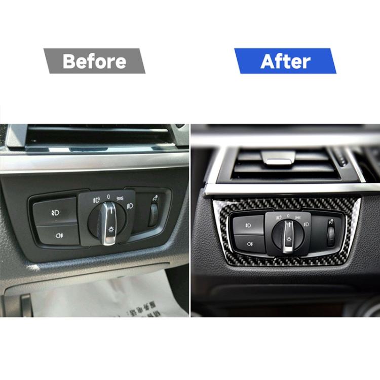 คาร์บอนไฟเบอร์รถไฟหน้าสวิทช์สติกเกอร์ตกแต่งสำหรับ BMW F30 2013-2017 / F34 2013-2017, Headlight  Switch
