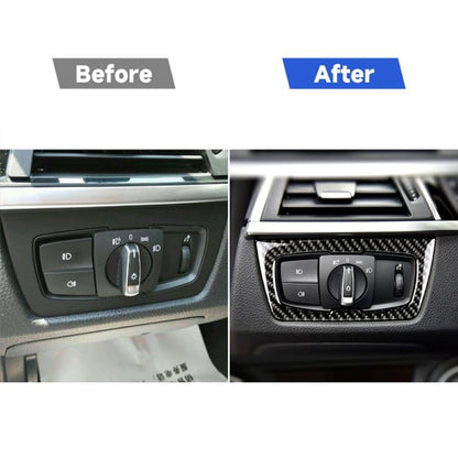 คาร์บอนไฟเบอร์รถไฟหน้าสวิทช์สติกเกอร์ตกแต่งสำหรับ BMW F30 2013-2017 / F34 2013-2017, Headlight  Switch