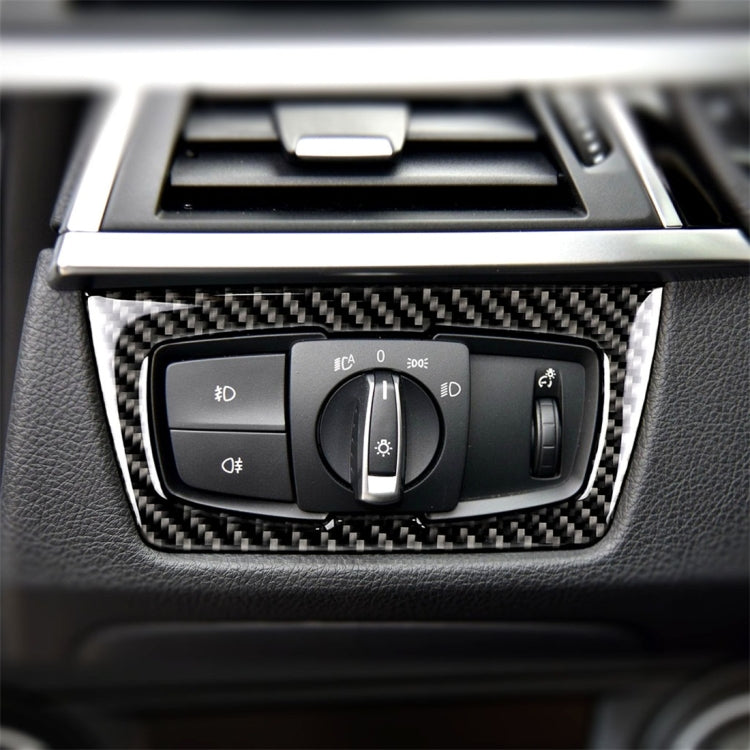 คาร์บอนไฟเบอร์รถไฟหน้าสวิทช์สติกเกอร์ตกแต่งสำหรับ BMW F30 2013-2017 / F34 2013-2017, Headlight  Switch