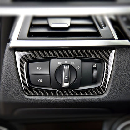คาร์บอนไฟเบอร์รถไฟหน้าสวิทช์สติกเกอร์ตกแต่งสำหรับ BMW F30 2013-2017 / F34 2013-2017, Headlight  Switch