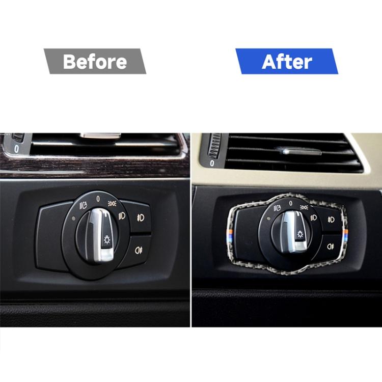 สามสีคาร์บอนไฟเบอร์รถไฟหน้าสวิทช์สติกเกอร์ตกแต่งสำหรับ BMW E90 / E92 / E93 2005-2012 / 320i / 325i รุ่นบาง, Headlight Switch (Three Color)