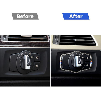 สามสีคาร์บอนไฟเบอร์รถไฟหน้าสวิทช์สติกเกอร์ตกแต่งสำหรับ BMW E90 / E92 / E93 2005-2012 / 320i / 325i รุ่นบาง, Headlight Switch (Three Color)