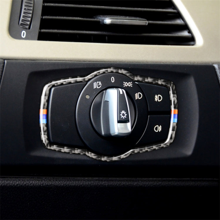 สามสีคาร์บอนไฟเบอร์รถไฟหน้าสวิทช์สติกเกอร์ตกแต่งสำหรับ BMW E90 / E92 / E93 2005-2012 / 320i / 325i รุ่นบาง, Headlight Switch (Three Color)