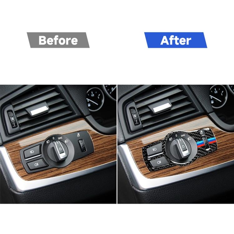 สวิตช์ไฟหน้ารถคาร์บอนไฟเบอร์สามสีสติ๊กเกอร์ตกแต่งสำหรับ BMW ซีรีส์ 5 F01 / F10 / F07 / F25 / F26 เหมาะสำหรับการขับขี่ทางซ้าย, Headlight Switch(Three Color), Headlight Switch
