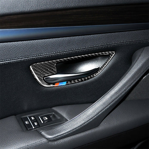 4 ชิ้นคาร์บอนไฟเบอร์รถมือจับประตูกรอบตกแต่งสติ๊กเกอร์สำหรับ BMW 5 Series F10 2011-2017, Door Handle Frame(Three Color), Door Handle Frame