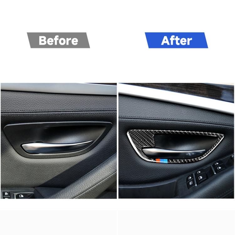 4 ชิ้นคาร์บอนไฟเบอร์รถมือจับประตูกรอบตกแต่งสติ๊กเกอร์สำหรับ BMW 5 Series F10 2011-2017, Door Handle Frame(Three Color), Door Handle Frame