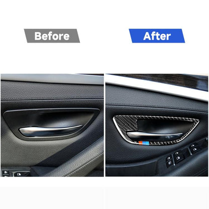 4 ชิ้นคาร์บอนไฟเบอร์รถมือจับประตูกรอบตกแต่งสติ๊กเกอร์สำหรับ BMW 5 Series F10 2011-2017, Door Handle Frame(Three Color), Door Handle Frame