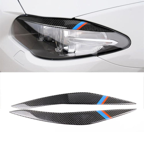 สามสีคาร์บอนไฟเบอร์รถยนต์โคมไฟคิ้วสติกเกอร์ตกแต่งสำหรับ BMW ซีรีส์ 5 F10 2010-2013, Lamp Eyebrow(Three Color), Lamp  Eyebrow