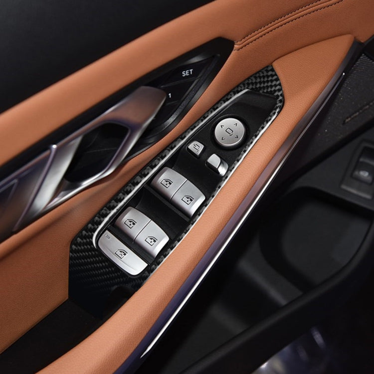 4 ใน 1 รถคาร์บอนไฟเบอร์กระจกหน้าต่าง Lift สติกเกอร์ตกแต่งสำหรับ BMW 3 Series G20/G28/325Li/330d/335 2019-2020, ซ้ายและขวาไดรฟ์ Universal, Window Glass Lift