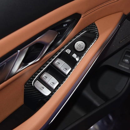 4 ใน 1 รถคาร์บอนไฟเบอร์กระจกหน้าต่าง Lift สติกเกอร์ตกแต่งสำหรับ BMW 3 Series G20/G28/325Li/330d/335 2019-2020, ซ้ายและขวาไดรฟ์ Universal, Window Glass Lift