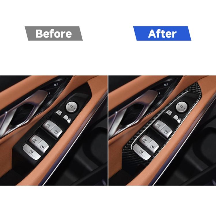 4 ใน 1 รถคาร์บอนไฟเบอร์กระจกหน้าต่าง Lift สติกเกอร์ตกแต่งสำหรับ BMW 3 Series G20/G28/325Li/330d/335 2019-2020, ซ้ายและขวาไดรฟ์ Universal, Window Glass Lift