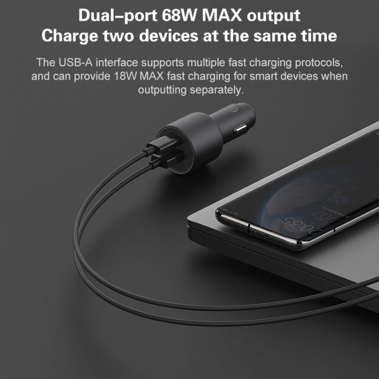 ต้นฉบับ Xiaomi CC07ZM 100W พอร์ตคู่ USB + USB-C / Type-C ที่ชาร์จแบตในรถรุ่นชาร์จเร็ว 1A1C, 100W