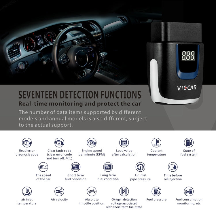 Viecar VP003 รถ Mini OBD + USB / Type-C เครื่องตรวจจับความผิดอินเทอร์เฟซ V2.2 เครื่องมือวินิจฉัยบลูทูธ, VP003