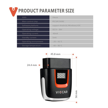 Viecar VP002 รถ Mini OBD Fault Detector V1.5 WiFi เครื่องมือวินิจฉัย, VP002