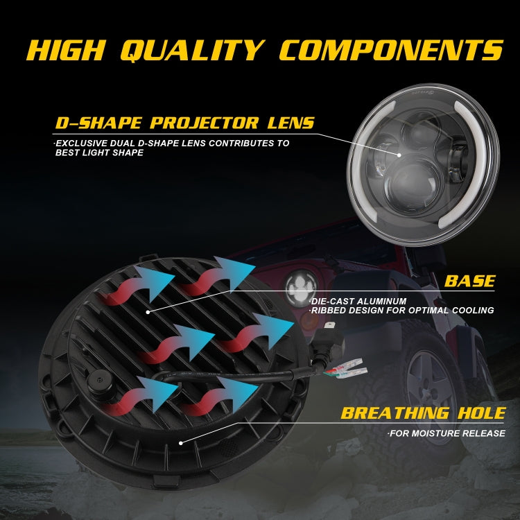 7 นิ้ว H4 / H13 DC 9V-30V 3000LM 3000K-6000K 25W รถทรงกลม LED ไฟหน้าสำหรับ Jeep Wrangler พร้อม Angel Eye, For Jeep Wrangler