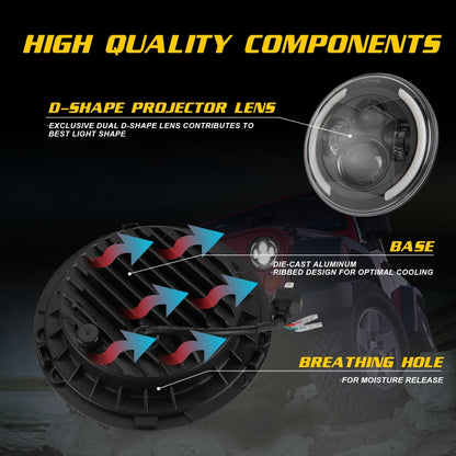 7 นิ้ว H4 / H13 DC 9V-30V 3000LM 3000K-6000K 25W รถทรงกลม LED ไฟหน้าสำหรับ Jeep Wrangler พร้อม Angel Eye, For Jeep Wrangler