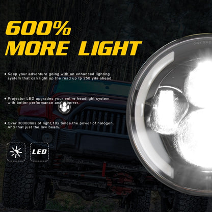 7 นิ้ว H4 / H13 DC 9V-30V 3000LM 3000K-6000K 25W รถทรงกลม LED ไฟหน้าสำหรับ Jeep Wrangler พร้อม Angel Eye, For Jeep Wrangler