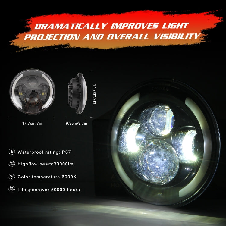 7 นิ้ว H4 / H13 DC 9V-30V 3000LM 3000K-6000K 25W รถทรงกลม LED ไฟหน้าสำหรับ Jeep Wrangler พร้อม Angel Eye, For Jeep Wrangler