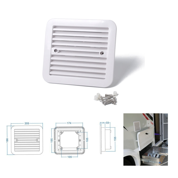 ช่องระบายอากาศสีขาว 12V พร้อมพัดลม RV รถพ่วงคาราวานปิดเสียงระบายอากาศด้านข้าง, A0672-01