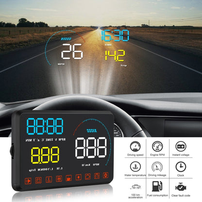 A9 5.5 นิ้ว Universal Car OBD2 HUD ติดตั้ง Head Up Display, A9(Blue)
