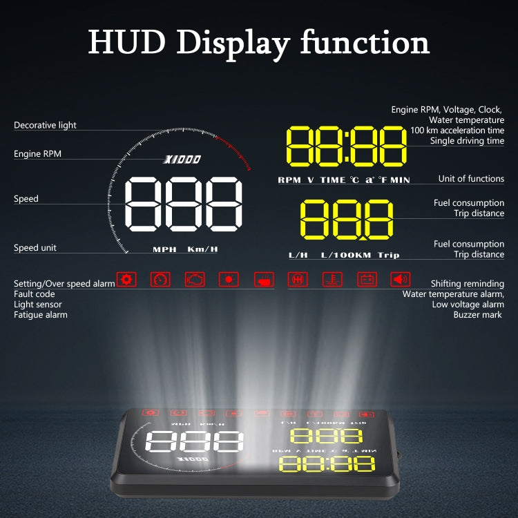 A9 5.5 นิ้ว Universal Car OBD2 HUD ติดตั้ง Head Up Display, A9(Blue)