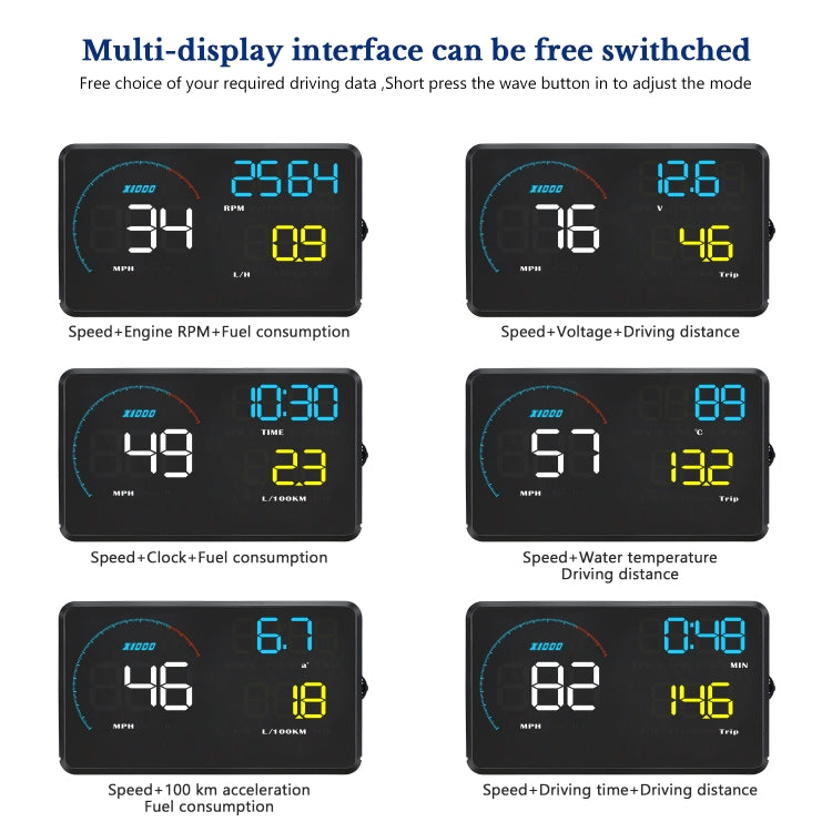A9 5.5 นิ้ว Universal Car OBD2 HUD ติดตั้ง Head Up Display, A9(Blue)